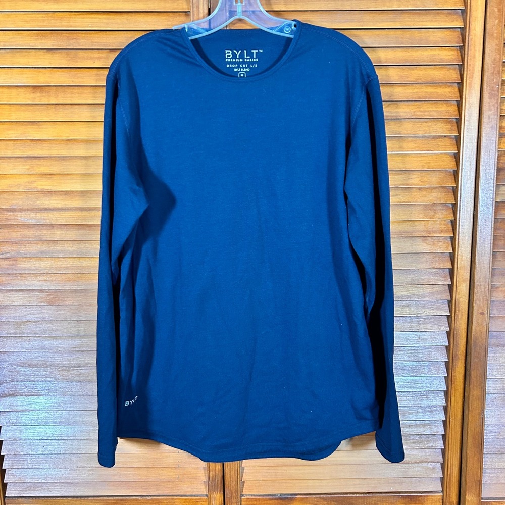 BYLT Premium Basics Mens Drop Cut Long Sleeve Shirt Navy Blue BYLT Blend‎ Size M
